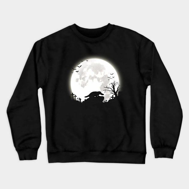 Platypus with big moon halloween background Crewneck Sweatshirt by rebuffquagga